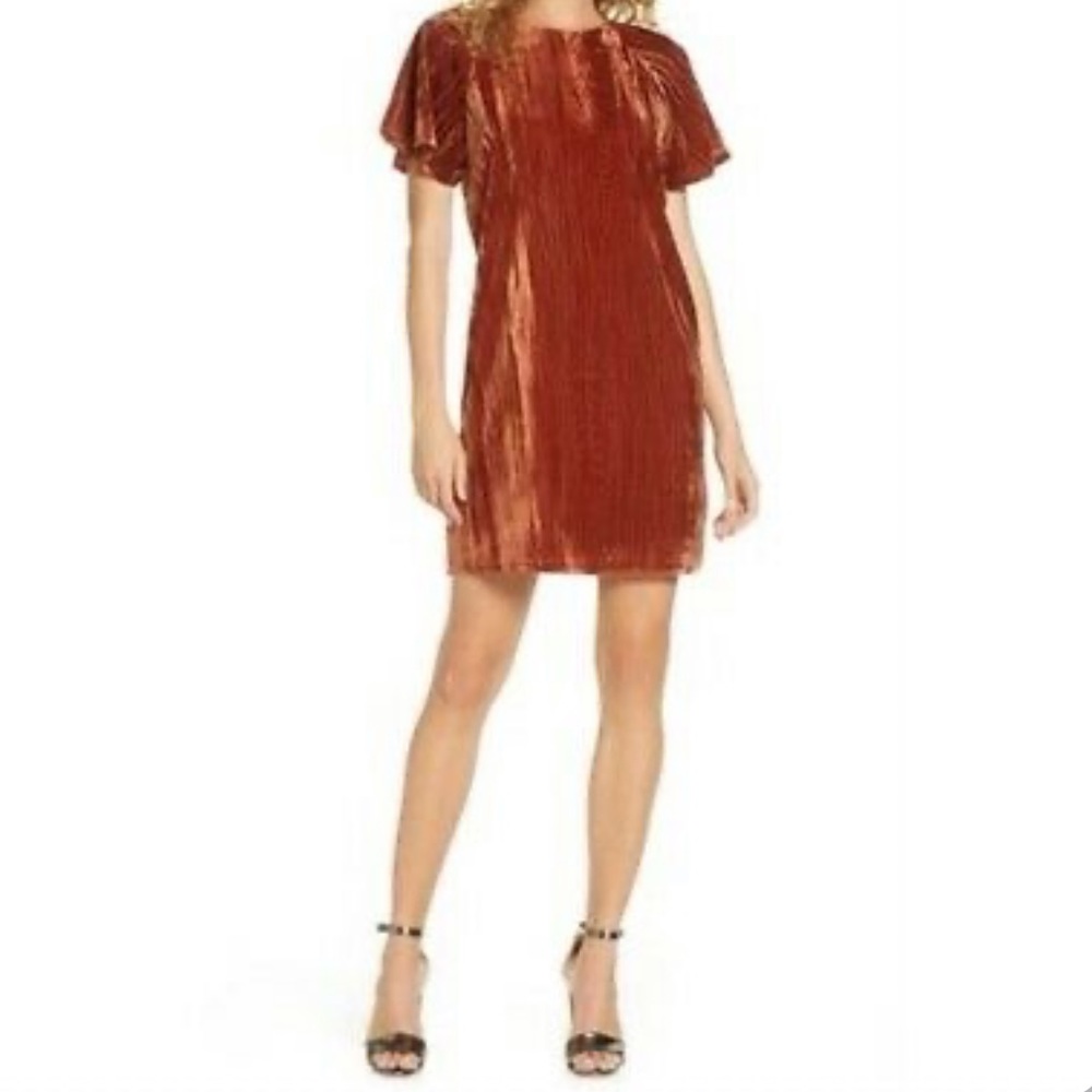 Charles Henry velvet Ruffle sleeve dress